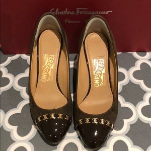 Salvatore Ferragamo olive wedge shoes